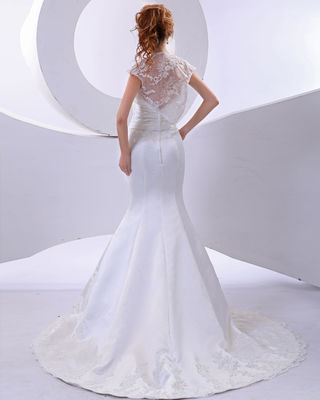 Έλεγκτη γοργόνα Λουλούδι δαντέλα Χερσαίο λαιμό Γάμα με βραχυμάνικα