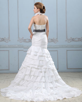 Σεξουαλικό ανοιχτό πίσω στρώσεις νυφικό φόρεμα με ζώνη, πέσει μέση γυναικεία νυφικά νυφικά